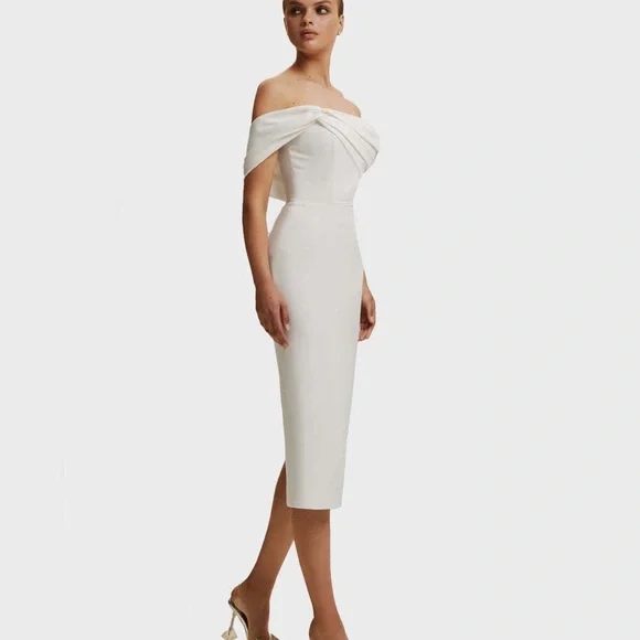 strapless open back dress Lingering Love One-Shoulder Twist Midi Dress White main image 1